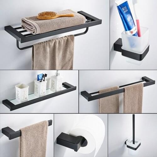BAKALA Black Square Bathroom Hardware Set Wall Mounted Stainless Steel Bathroom Product Painting Modern Bathroom Accessories