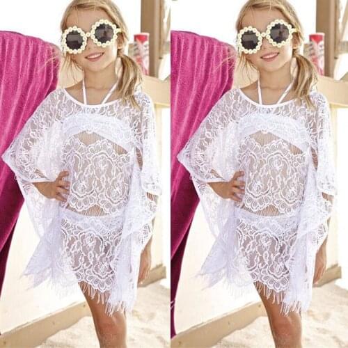 3PCS Set Girl Summer Lace Beachwear Bathing Suit Bikini Set +Cover up Swimsuit Swimwear Beach Swimming Suit Girls Clothes