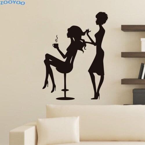 ZOOYOO Creative Beauty Salon Wall Decals Hairdresser Cuts The GirlS Hair Wall Stickers Home Decor Removable Mural Decoration