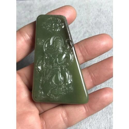 Natural 7A hetian jade Hand-Carved guan gong green jade pendant jade necklace men women pendants jade jewelry