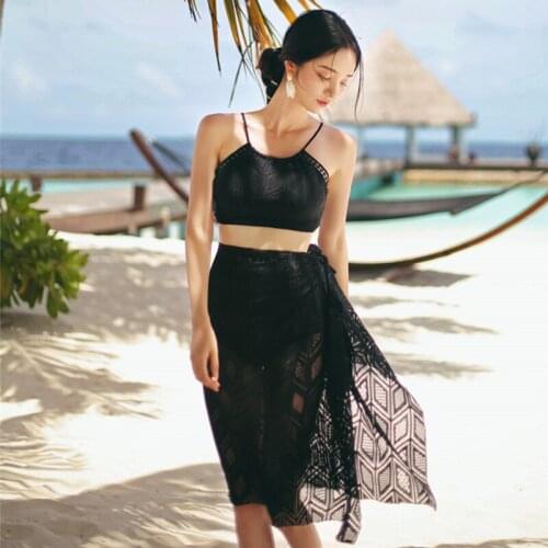 Bikini Three-Piece Suit Swimsuit Women 2021 Black Backless Strappy Swimwear Bathing Beachwear Monokini Beach Swimming Summer