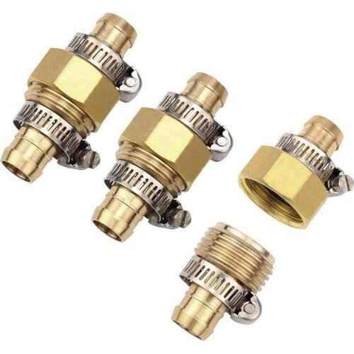 LBER 3 Sets Brass 5/8 inch Garden Hose Mender End Repair Male Female Connectors with Stainless Clamp