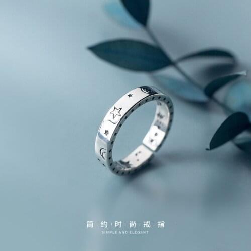 Trendy Simple Moon Star Rings For Women Lover Engagement Wedding Open Geometric Finger Rings Punk Jewelry