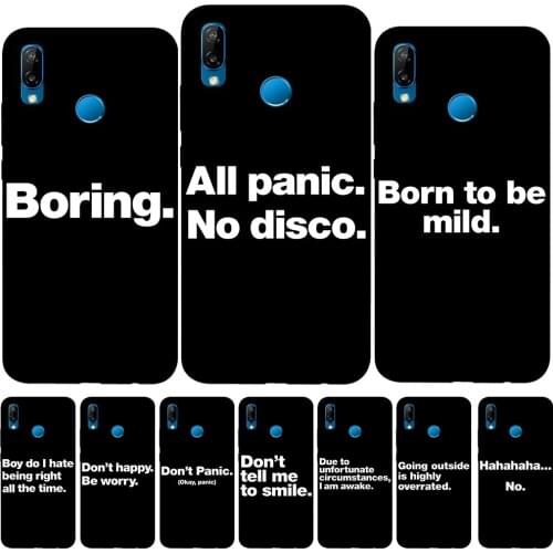 All panic No disco English Quotes Soft Black Case For Huawei P40 Lite E P10 P20 P30 Lite P30 Pro Y9 P8 Lite Silicone Phone Cover