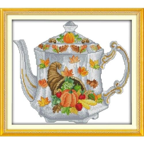 Joy Sunday TeapotCounted Cross Stitch Kits 11&14CT Cross Stitch Kit Embroidery Kits Needlework Sets for Home Decor Handmade Gift