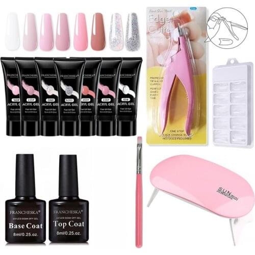 Francheska Nail Extension Glue Set Clear White Crystal Extension Gel Quick Extension Model Base Gel Top Gel With Nail Lamp TSLM1