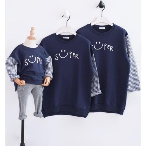 Matching Family Outfits Cute Letter Embroidery Mother And Daughter Clothes Plaid Splice Father Son Long Sleeve Shirt Family Look