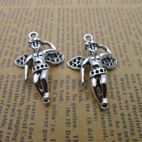 4PCS/Lot 25mm*37mm Pendant Antique Silver Color Angel Girl Charms For DIY Jewelry Making Handmade Craft