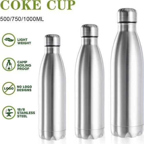 500/750/1000ml Portable Outdoor Water Bottle Food Grade Stainless Steel Single Wall Leakproof Vacuum Cup Hot Cold Water Bottle