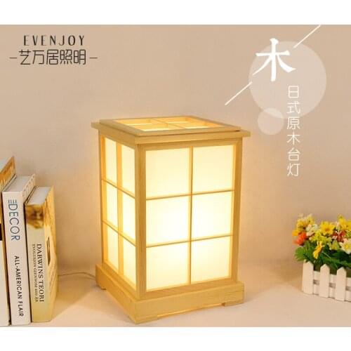 Supply Japanese wood decorative table lamp camphor pine solid wood tatami bedroom bedside lamp Korean lamp