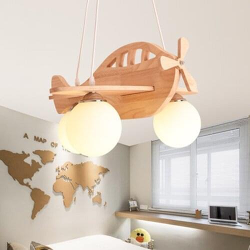 Nordic children room light creative airplanedining room study kids beedroom cartoon log chandelier