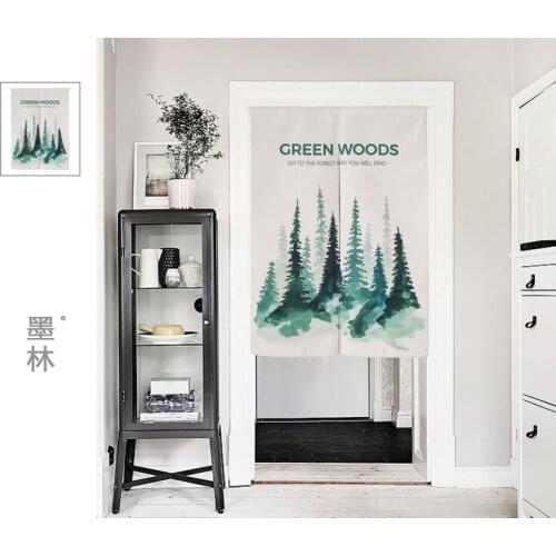 Nordic fresh literature art plant green wood kitchen door curtain room window treatment Japanese porch decoration coffee bar