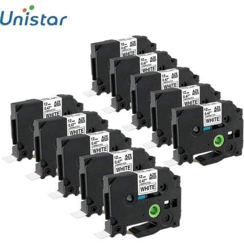 Unistar 10pcs tze231 Tapes Compatible for Brother Label Maker H110 Label Tape 12mm Black on White Laminated Tape Printer PT-D200