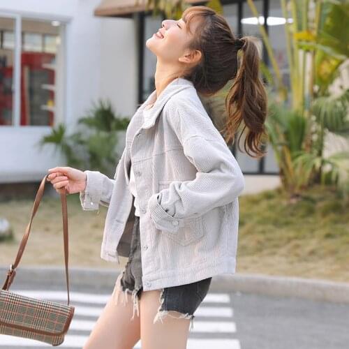 Corduroy Coat Womens Loose Korean Style Spring and Autumn 2021 New Womens All-Matching Top Short Chic Jacket Top