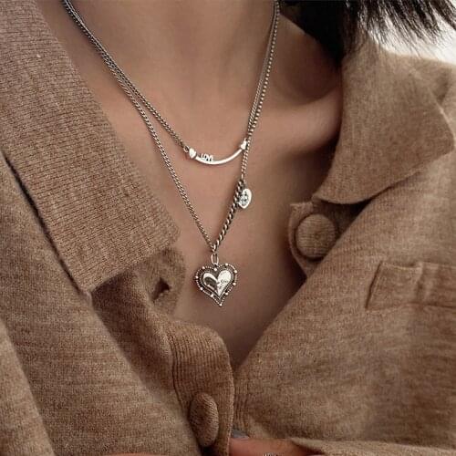 925 Sterling Silver Vintage Necklace For Women Girls Couples Heart Charm Elegant Party Jewelry dz599