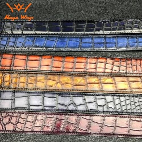 Hand-Painted Crocodile Belly Skin Belts Without Buckle Excellent Bespoke Mens Business Leather Belt