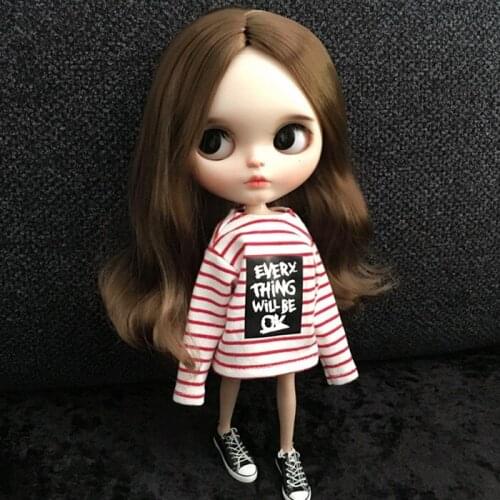 T02-X361 Best gift girl Blyth Doll clothes 30cm 1/6 dolls Azone Accessories clothes handmade Striped letter t-shirt 1pcs