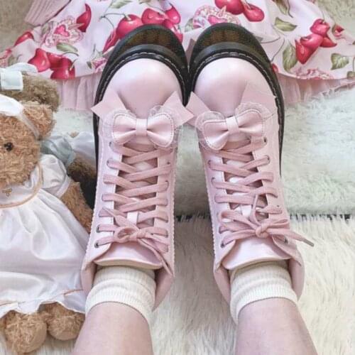 Pink/black Sweet Gothic Girls Female Kawaii Japanese Cute Anime Lolita Shoes Martins Feminine Women Ankle Short Boot Loli Shoes
