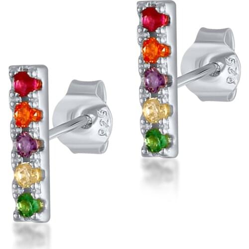 CANNER 925 Sterling Silver Stud Earrings for Women CZ Crystal Metal Bar Earrings 2019 Jewelry Rainbow Zircon Earings Girls H40