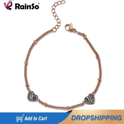 RainSo Trendy Women Health Magnetic Bracelet Stainless Steel Rhinestones And Crystal Stone Heart-Shaped Link Chain 2021