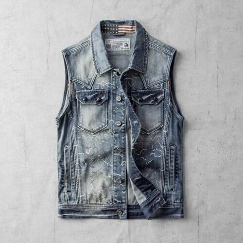 Vest Mens Biker Vintage Blue Motorcycle Waistcoat Casual Cowboy Sleeveless Denim Jeans Jacket Coat