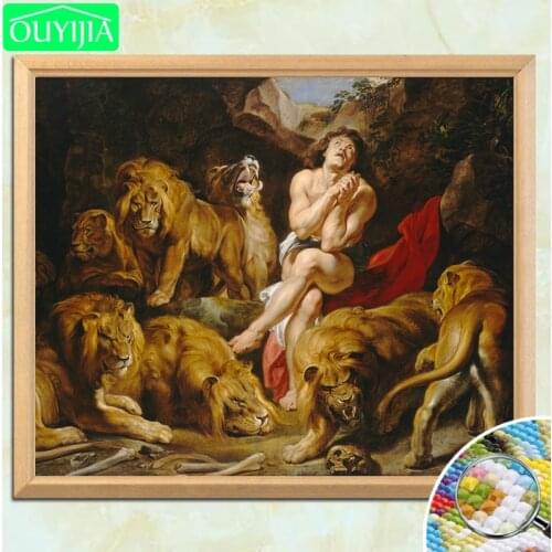 Rubens Famous Painting "Daniel in the Lions' Den" 5D DIY Diamond Painting Full Square Diamond Embroidery Rhinestones Mosaic Pic