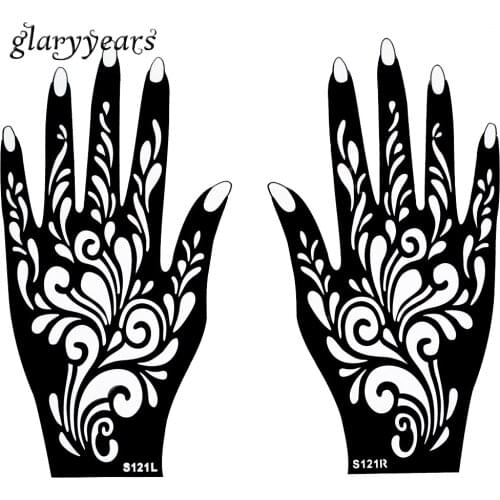 1 Pair Hands Mehndi Henna Tattoo Stencil Flower Pattern Design for Women Body Hand Art Painting Disposable 20cm * 11cm S121