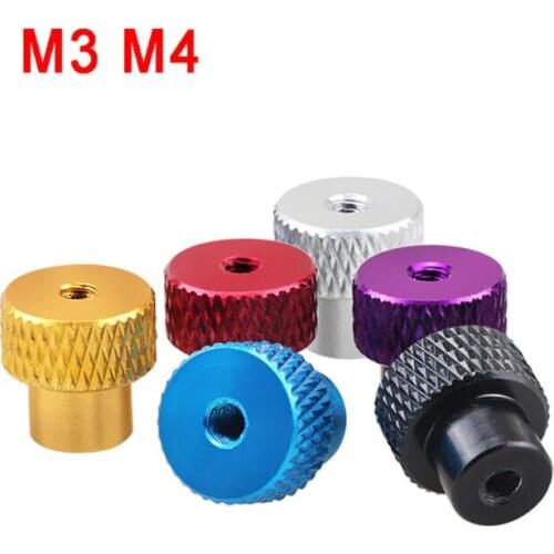 1Pcs M3 M4 Aluminum Alloy Through Hole Knurled Thumb Nuts Hand Grip Knob Step Nut Blue Purple Golden