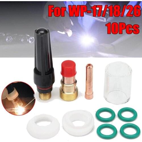 10 pcs TIG Welding Stubby Gas Lens #10 Pyrex Cup Kit for Tig WP-17/18/26 3/32"