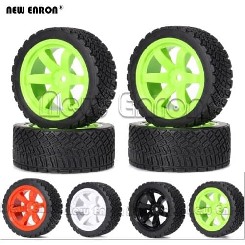 4Pc 6mm Offset Plastic Wheel Rim Rubber RC Tires For 1/10 RC Car On Road Rally Racing HSP HPI Redcat Tamiya Kyosho Sakura Himoto