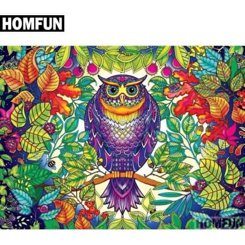 HOMFUN 5D Diamond Pattern Rhinestone Needlework Diy Diamond Painting Cross Stitch "forest owl on tree" Diamond Embroidery A00691