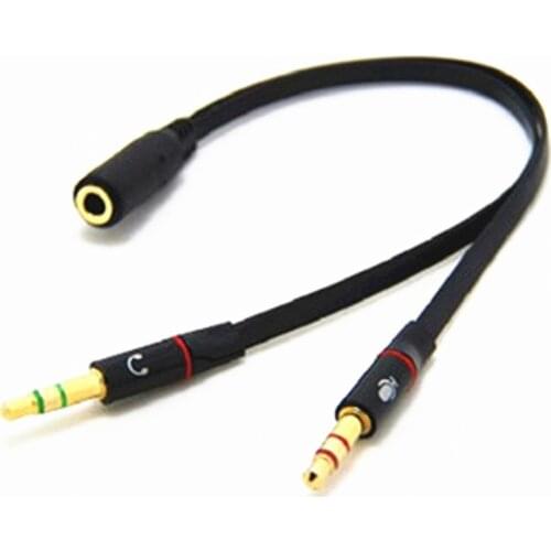 3.5 mm Black Headphone Earphone Audio Cable Micphone Y Splitter Adapter 1 Female to 2 male Connected Cord to Laptop PC