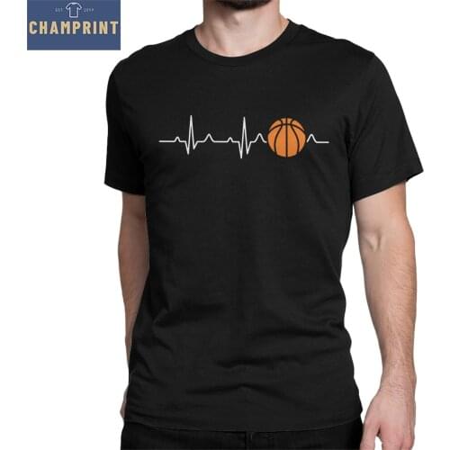 Basketball Heartbeat Men T Shirts Vintage Tee Shirt Short Sleeve Round Neck T-Shirt Cotton Adult Clothes