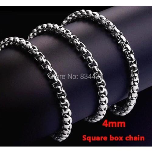 Free Shipping 18"-30" 4mm Square Sweater Box Chains Men Womens Stainless Steel Necklaces Fashion Jewelry Bulk Wholesale 10pcs