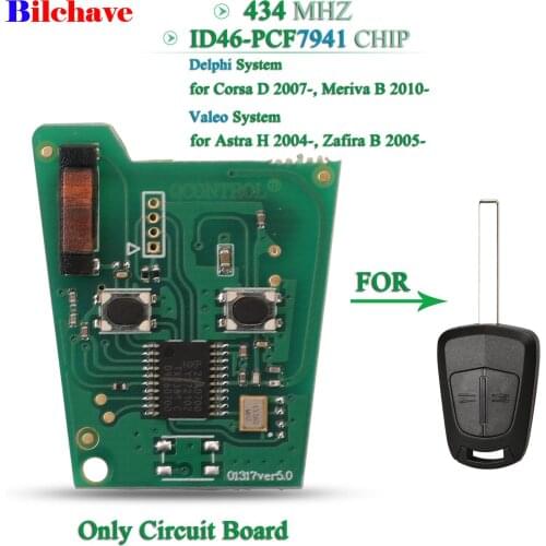 Bilchave 2BT 434Mhz Remote Car Key Circuit Board ID46 PCF7941 Chip Fob For Opel Vauxhall Corsa D 2007-2012, Astra H 2004 - 2009