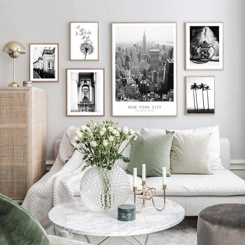 Black White New York Building Canvas Poster Nordic Prints Painting Dandelion Wall Art Pictures For Living Room Modern Home Decor