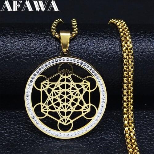 Flower of Life Yoga Stainless Steel Crystal Pendant Necklace Gold Color Women/Men Necklace Jewelry bijoux femme N4833S02