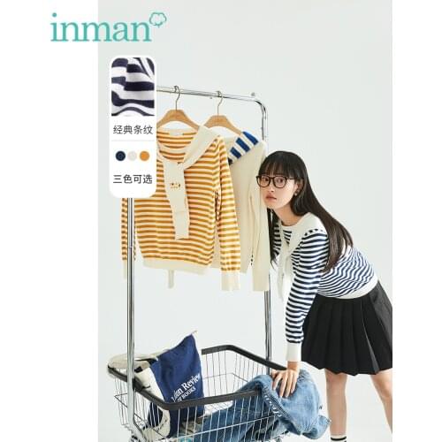 INMAN Autumn Winter Female Classic Minimal Design Pullover Sweater Women Causal Style Stripped Knitwear Tops With Shawl