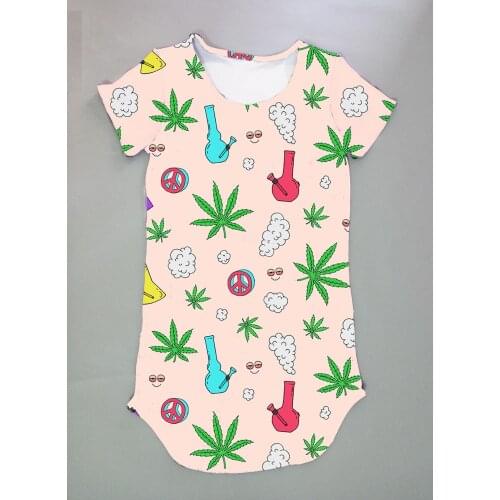 Custom Made Stoner 420 3D Sublimation Print Milk Silk Short Sleeves Dress