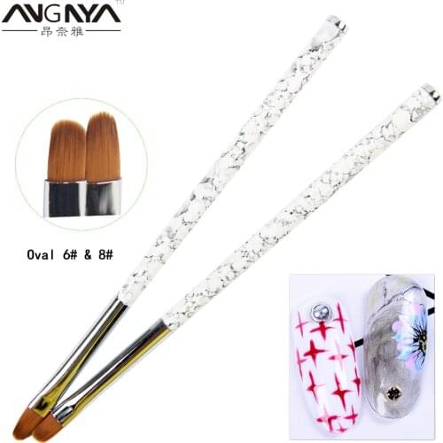 ANGNYA 2Pcs Nail Art Brush Draw Painting Phototherap Pen Marble Builder Oval 6#8# UV Gel Polish Tips Acrylic Design Manicure