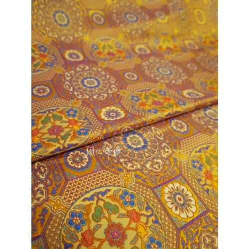 Chinese Classics Brocade jacquard Satin gold silk fabric Satin de soie Satén шелк hanfu cloth DIY patchwork bag