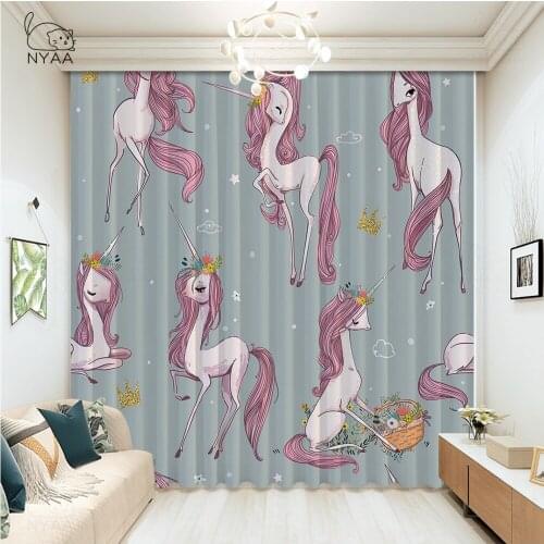 Korean Childrens Cartoon Unicorn Pony Bedroom Blackout Curtain Window Boy Girl Curtains For Living Room Micro Shading