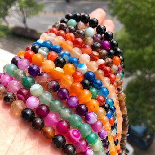 Natural Stone Beads Smooth Agate Round Onyx Loose Beads For Jewelry Making DIY Men Charm Bracelet Necklace 4 6 8 10 12mm 15 Inch