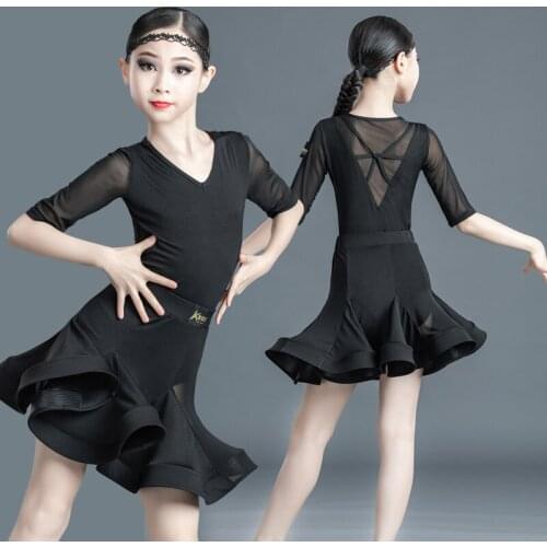 Summer New Children Latin Dance Dress Professional Competition Performance Costumes Latin Dance Skirt Leotards Top Suit 2pcs