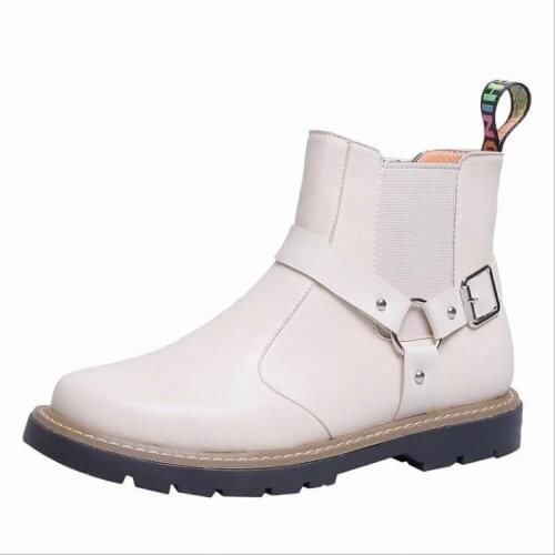 Fashion Girl Chelsea Boots Student Femal Boots Women Low Heels Monk Straps Round Toe Flats Ankle Boots Casual Shoes