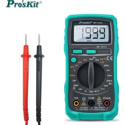 ProsKit MT-1210 MT-1210-C 3 1/2 Compact Digital Multimeters Range Cap Ohm Transistor Diode Tester Data Hold Battery Test
