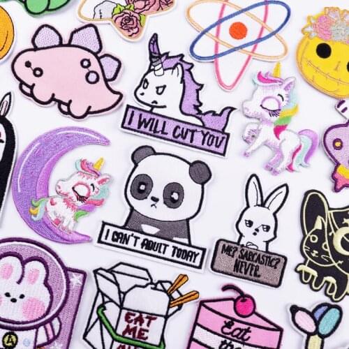 Cartoon Unicorn Applique Embroidered Patches On Kids Clothes DIY Cute Dinosaur Rabbit Patches For Clothing Stickers Animal Badge