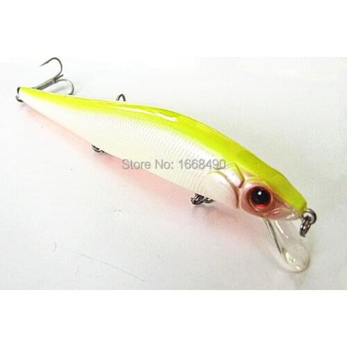 11cm/14.5g Floating Type White Body With Yellow Back Minnow Bait Casting Sea Fishing Lure with Chinese hooks