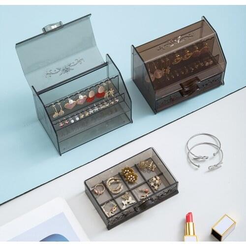 1pc Jewelry Organizer Clear Storage Box Acrylic Plastic Storage Casket Desktop Makeup Rack Cosmetic Case Skin Care Bins