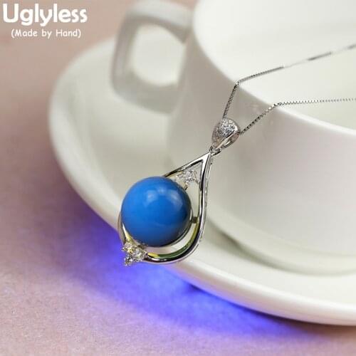 Uglyless Gradient Blue Amber Pendants for Women Natural Gemstones Amber Necklaces NO Chain Real 925 Sterling Silver Jewelry P944